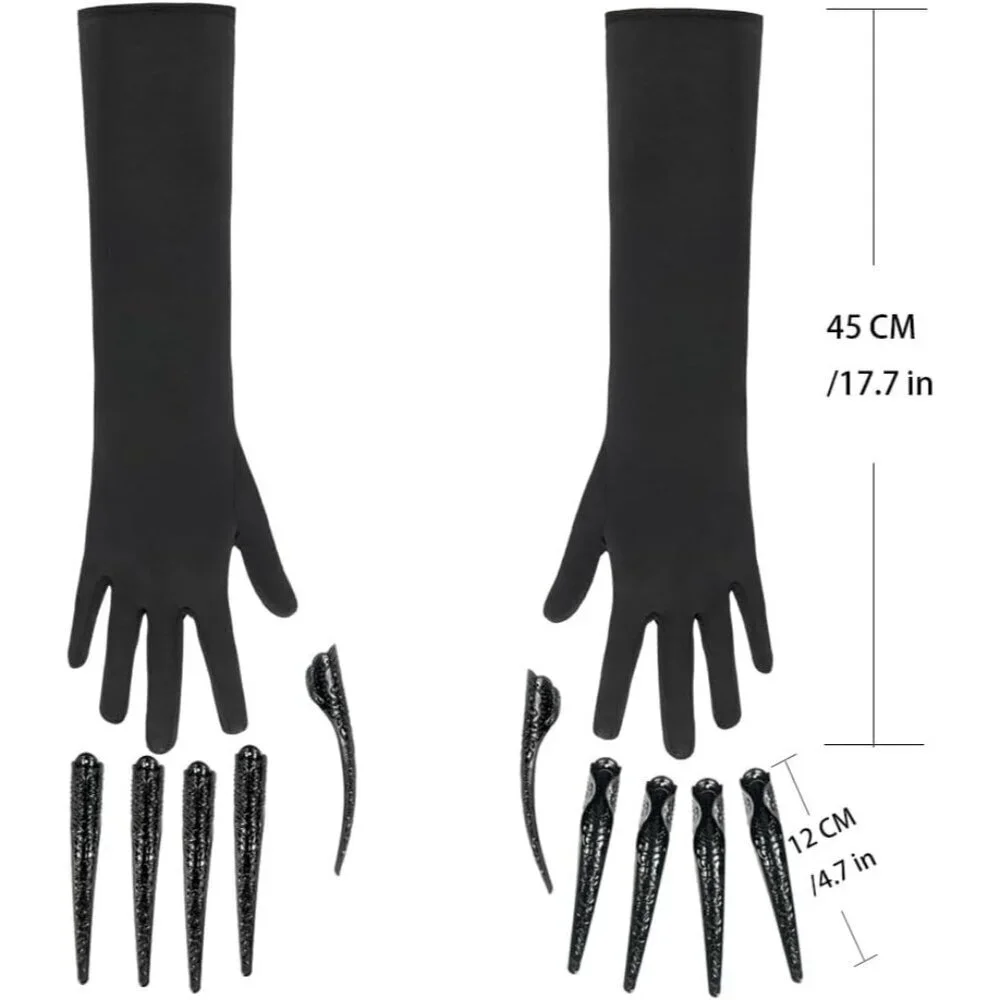 Black Faux Leather Claw Gloves with 10pcs Long Finger Claws Cosplay Halloween